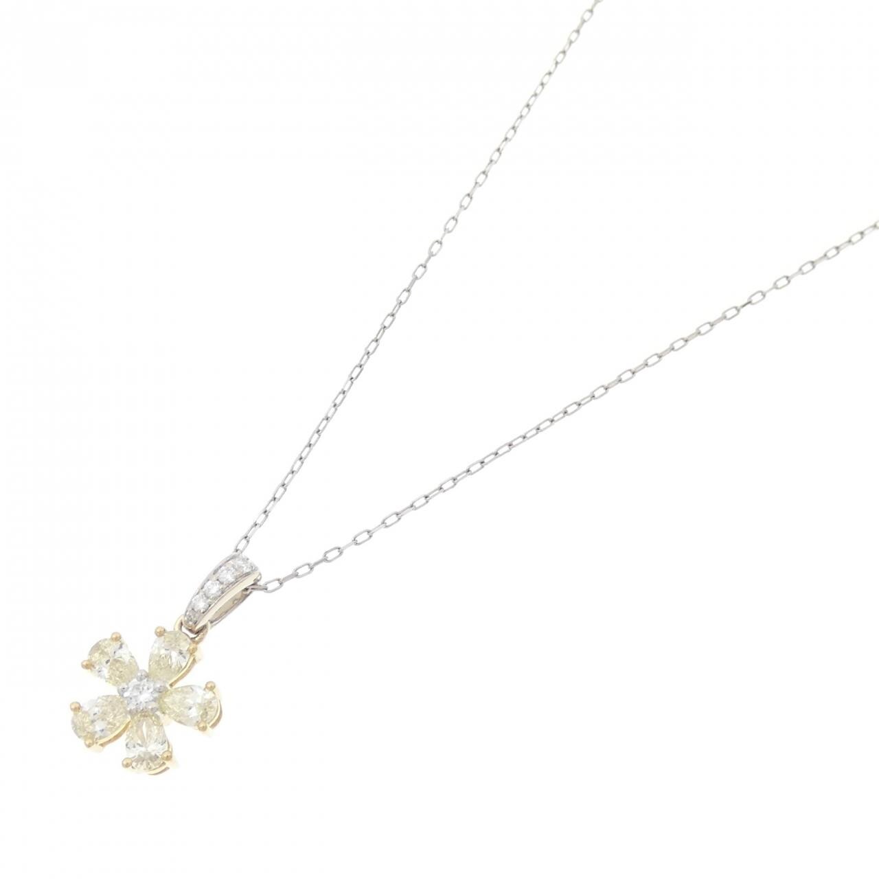 K18YG/K18WG/PT Flower Diamond Necklace 0.48CT