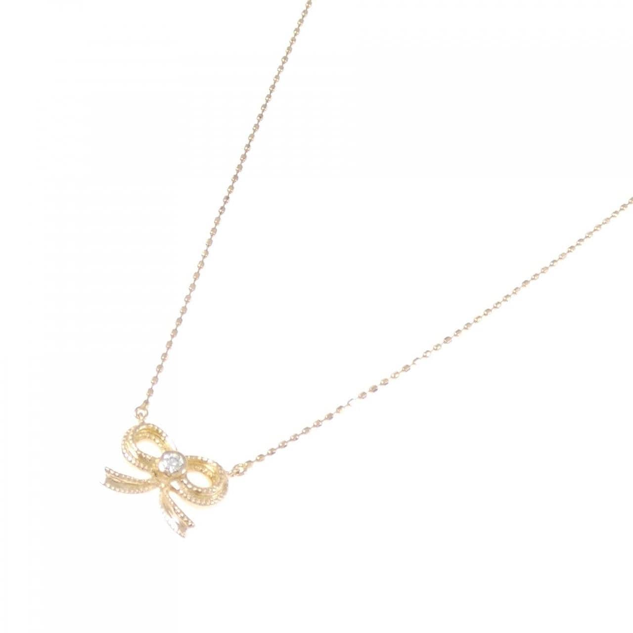 K18PG リボン ダイヤモンド ネックレス 0.030CT
