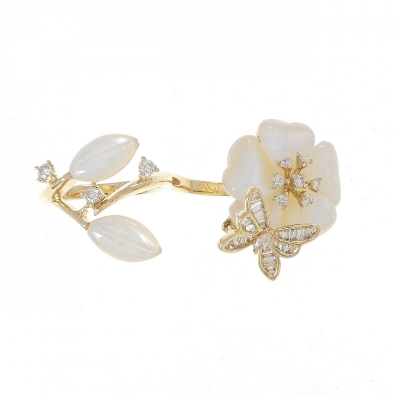 K18YG フラワー×バタフライ マザーオブパール リング