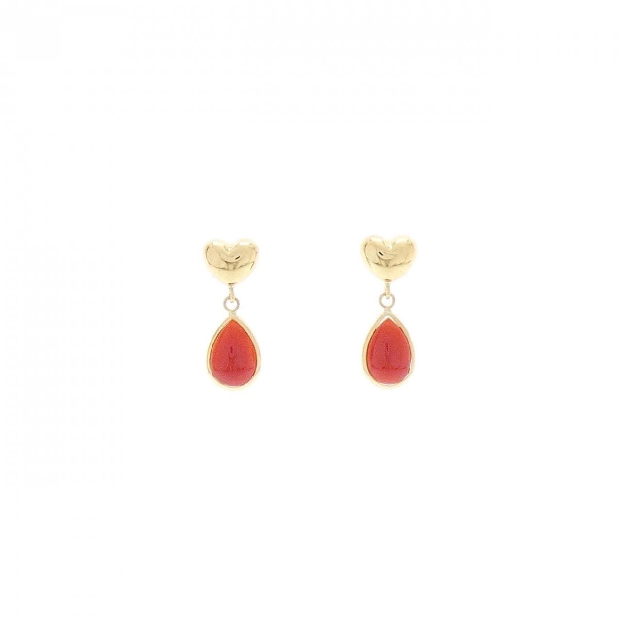 K18YG愛心珊瑚耳釘0.85CT
