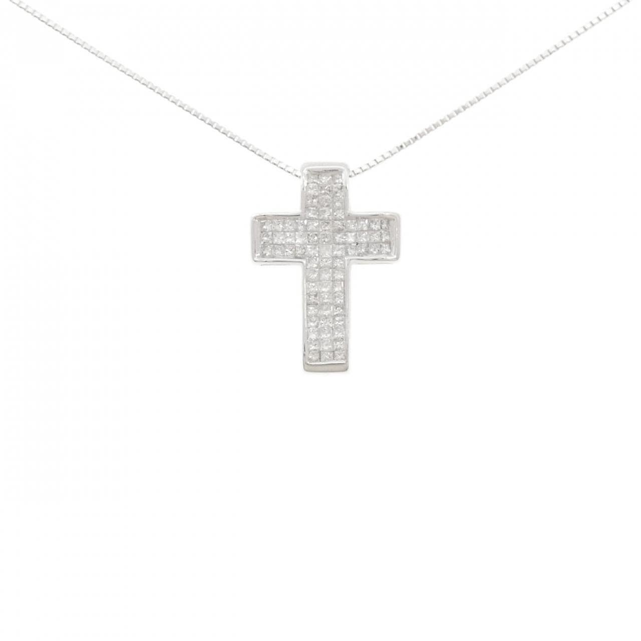 K18WG クロス ダイヤモンド ネックレス 0.85CT