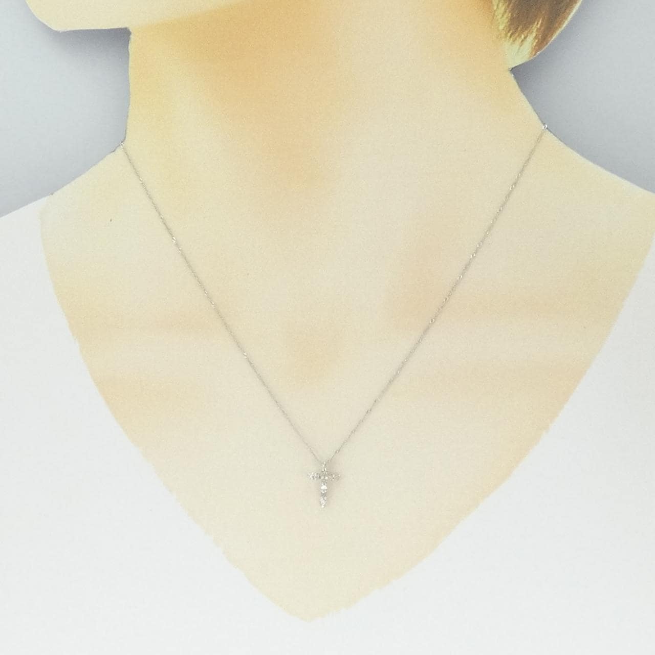 K14WG クロス ダイヤモンド ネックレス 0.15CT