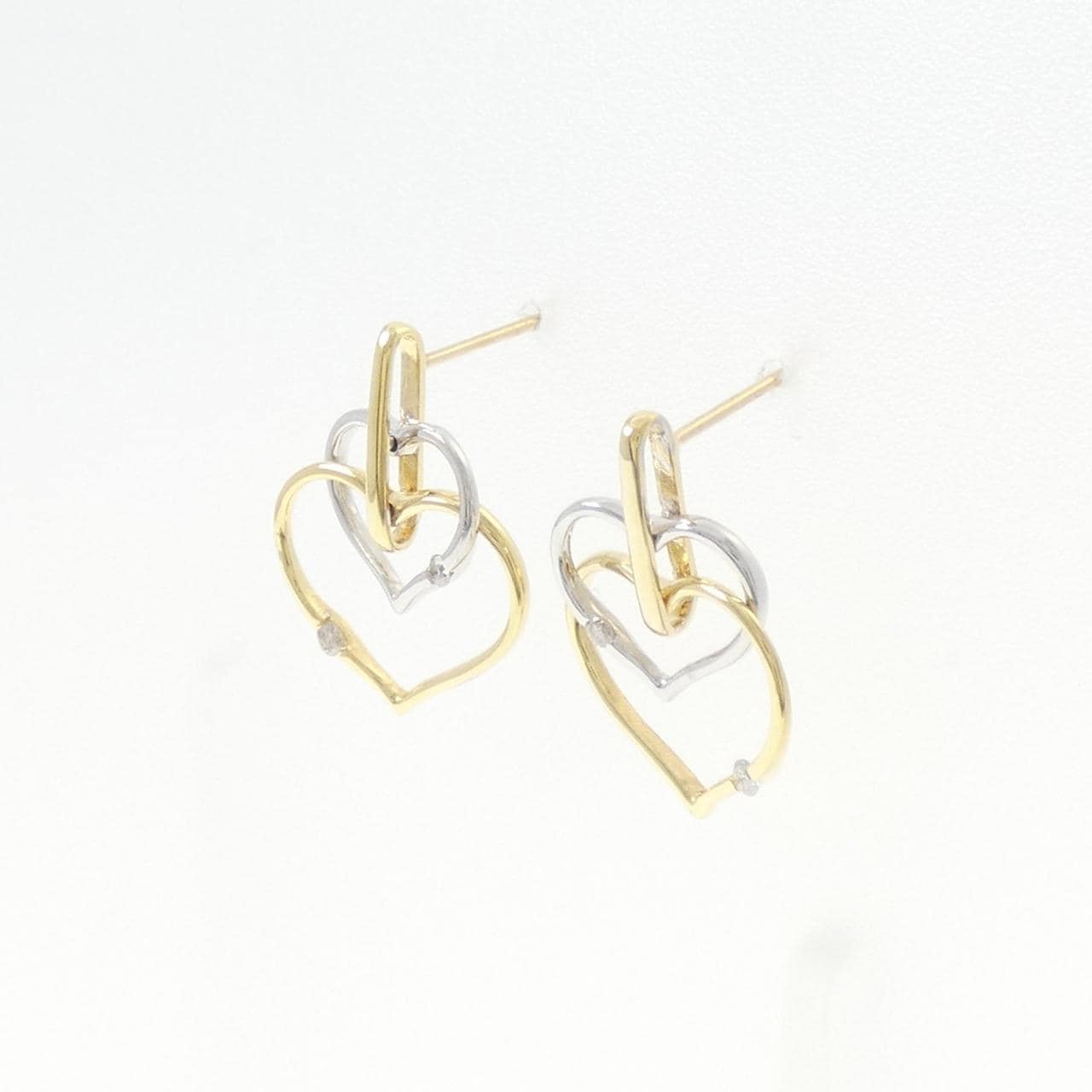 K18YG/K18WG ハート ダイヤモンド ピアス 0.07CT