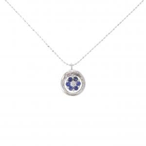 K18WG フラワー サファイヤ ネックレス 0.22CT