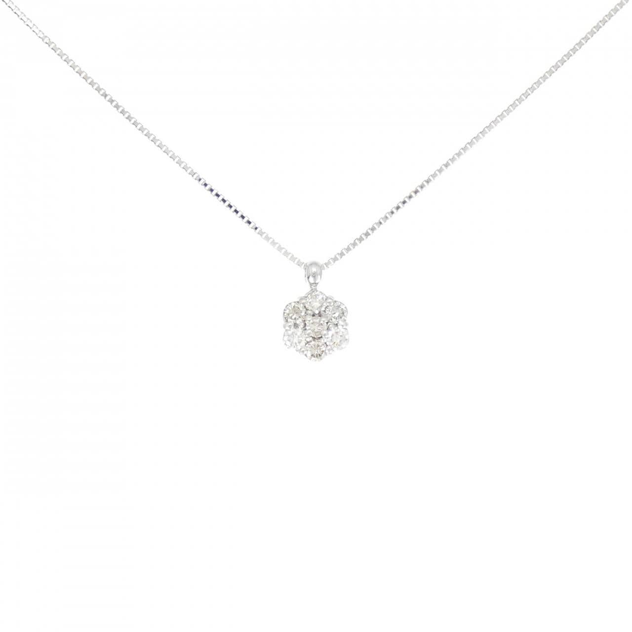 K18WG フラワー ダイヤモンド ネックレス 0.33CT