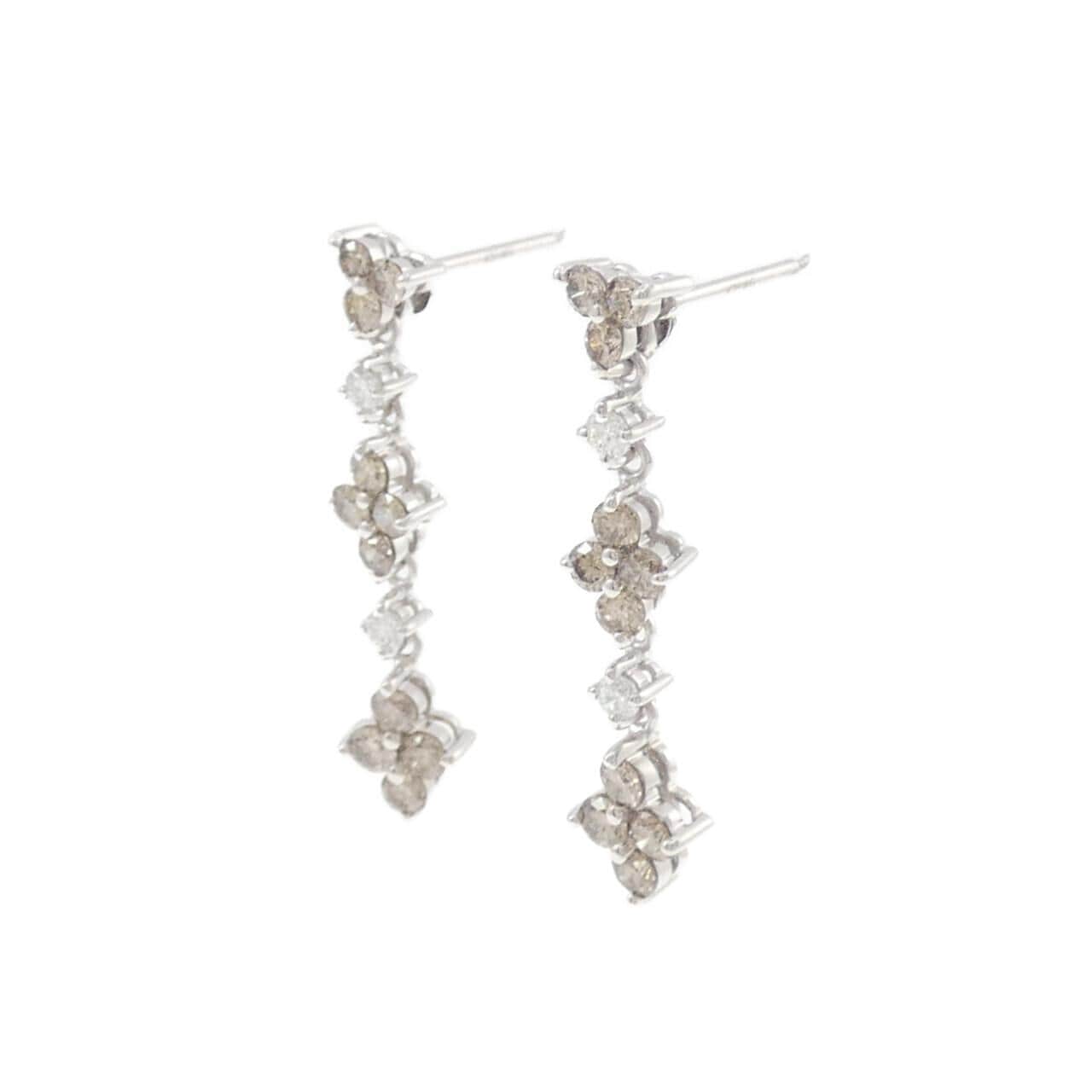 K18WG フラワー ダイヤモンド ピアス 1.00CT