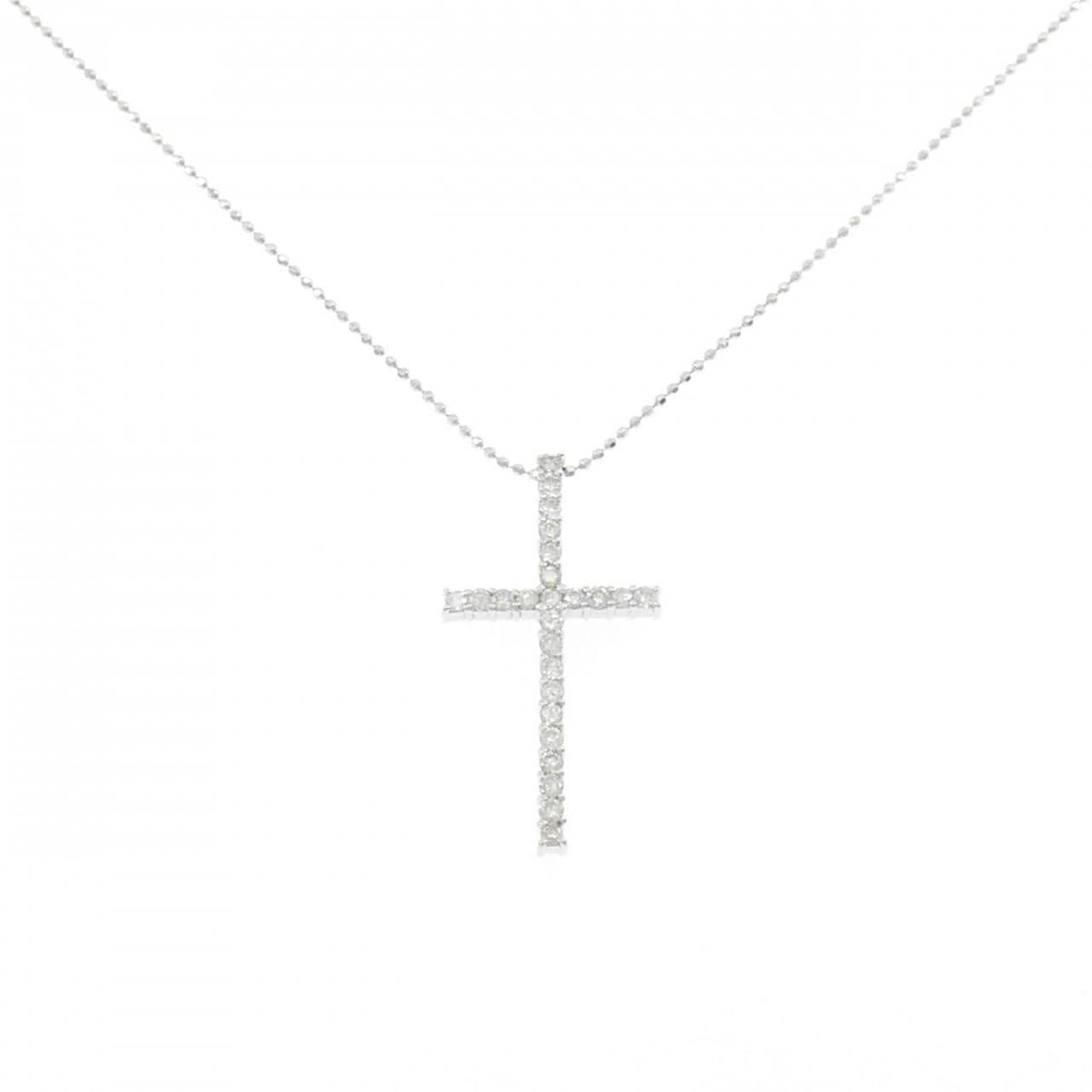 K18WG クロス ダイヤモンド ネックレス 0.50CT