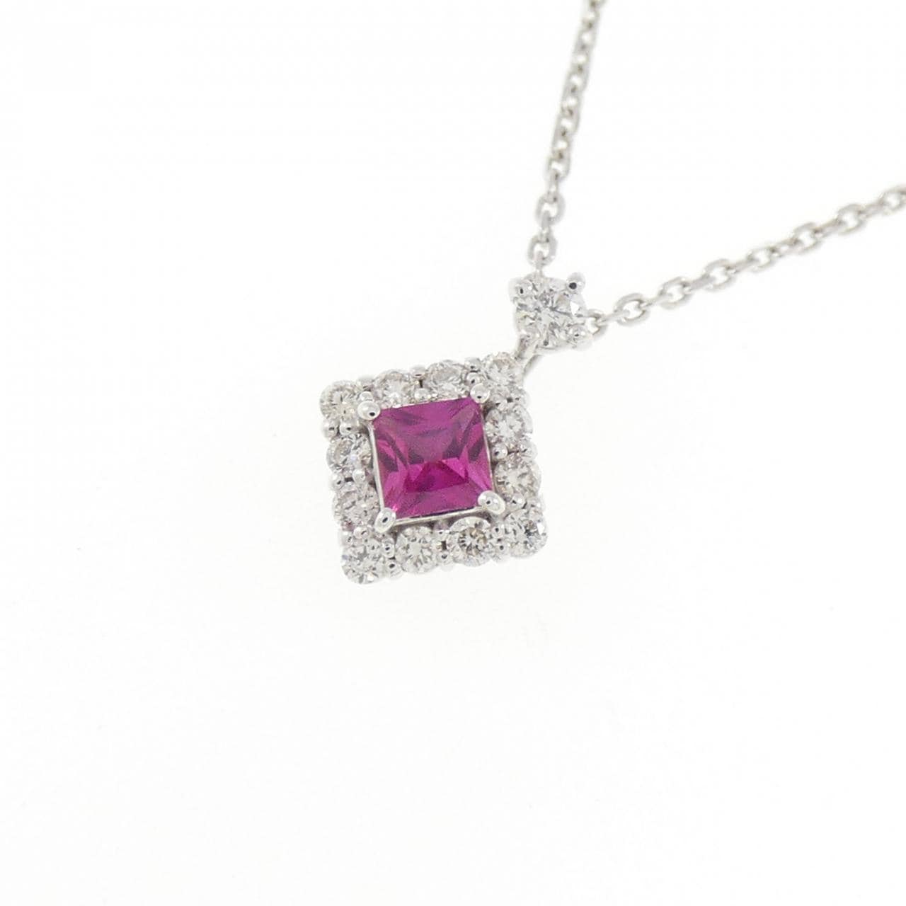 K18WG ルビー ネックレス 0.15CT