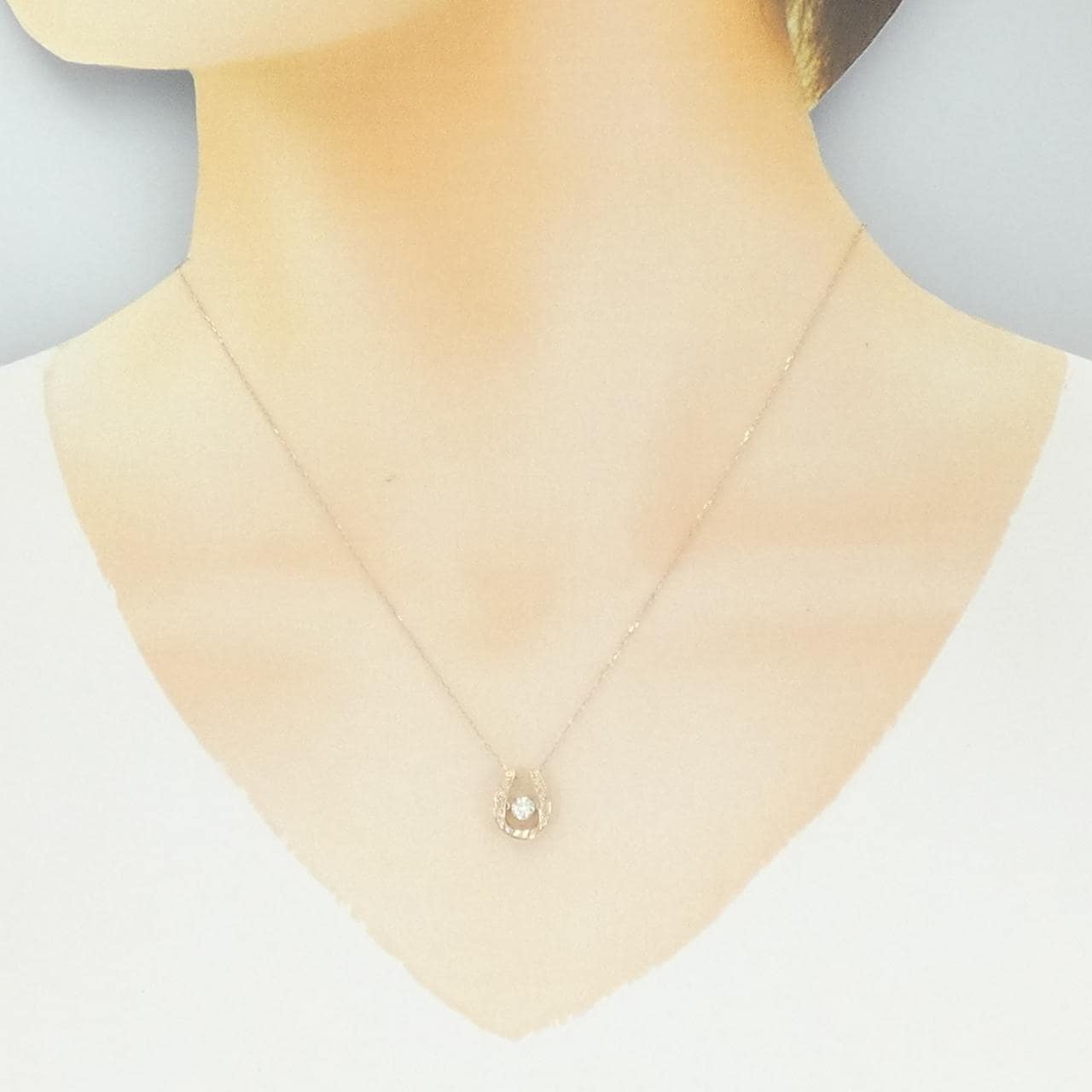 K18PG ホースシュー ダイヤモンド ネックレス 0.18CT