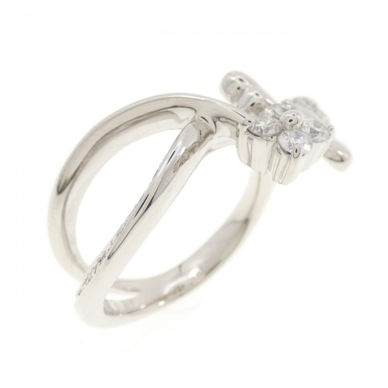 K18WG Butterfly x Flower Diamond Pinky Ring 0.31CT