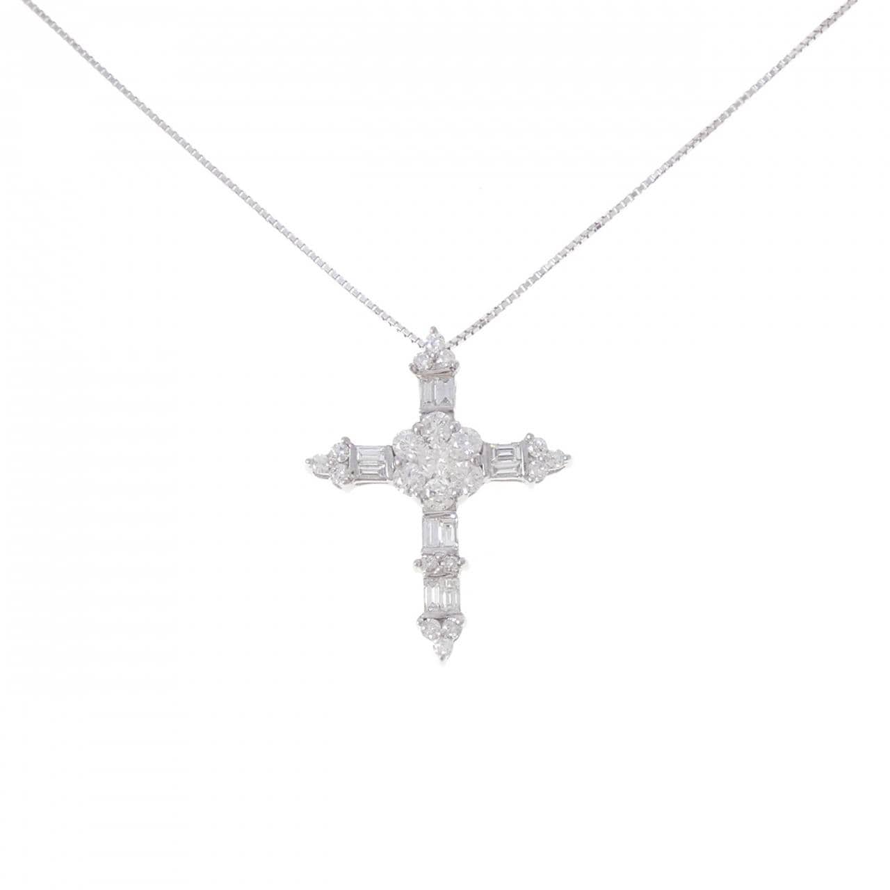 K18WG クロス ダイヤモンド ネックレス 1.50CT