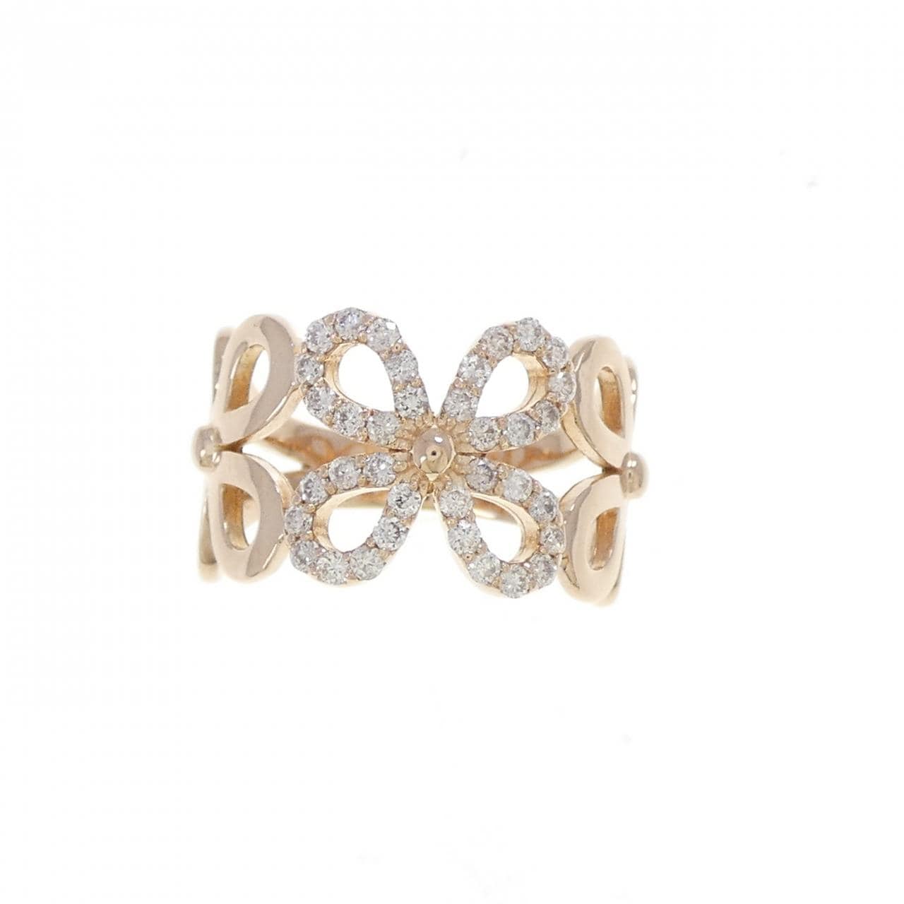 K18PG フラワー ダイヤモンド ピンキーリング 0.22CT