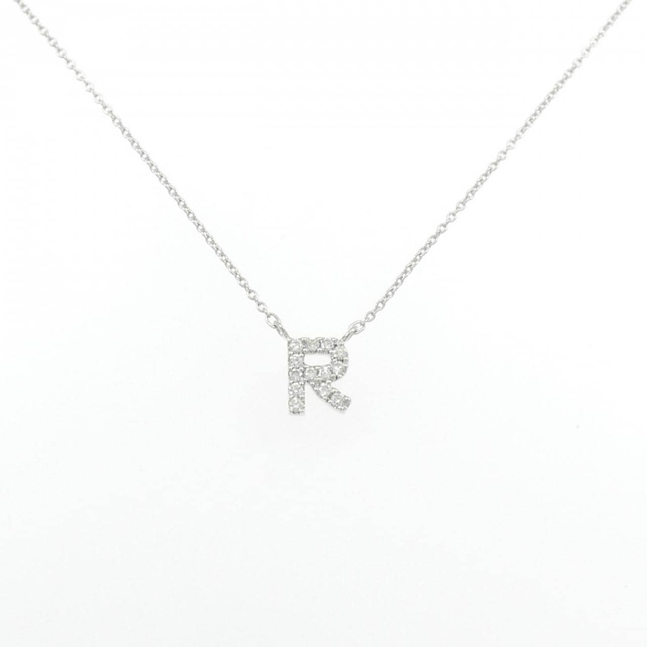 K10WG イニシャルR ダイヤモンド ネックレス 0.11CT