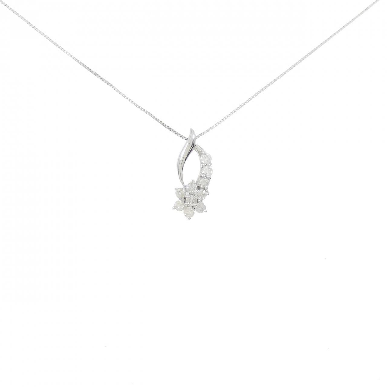 K18WG フラワー ダイヤモンド ネックレス 0.3CT