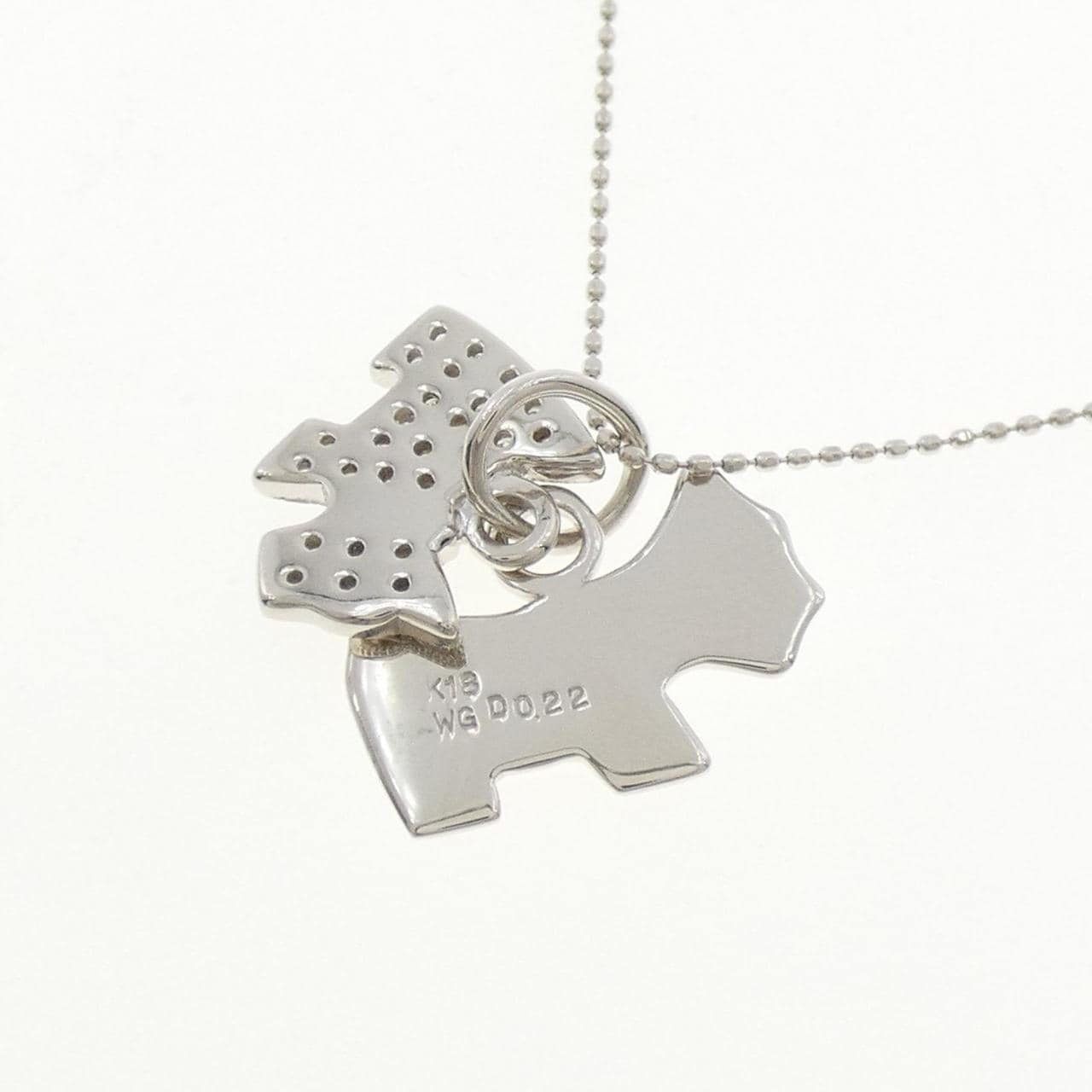 K18WG ドッグ ダイヤモンド ネックレス 0.22CT