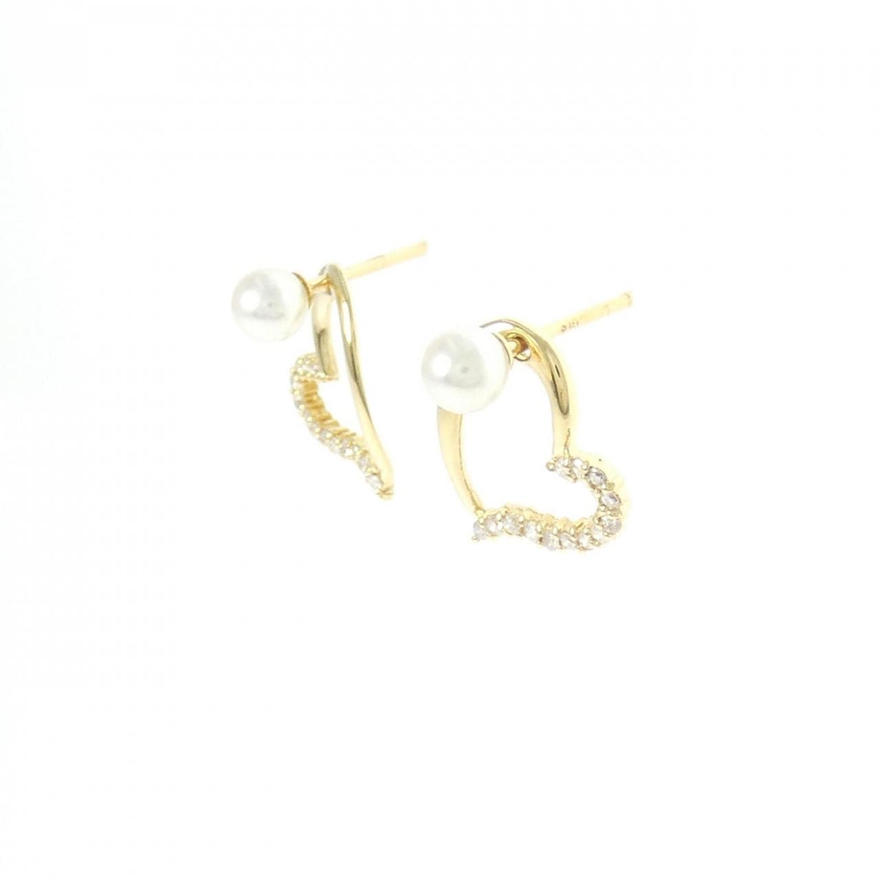 K18YG 2WAY ハート アコヤパール ピアス 3.6mm