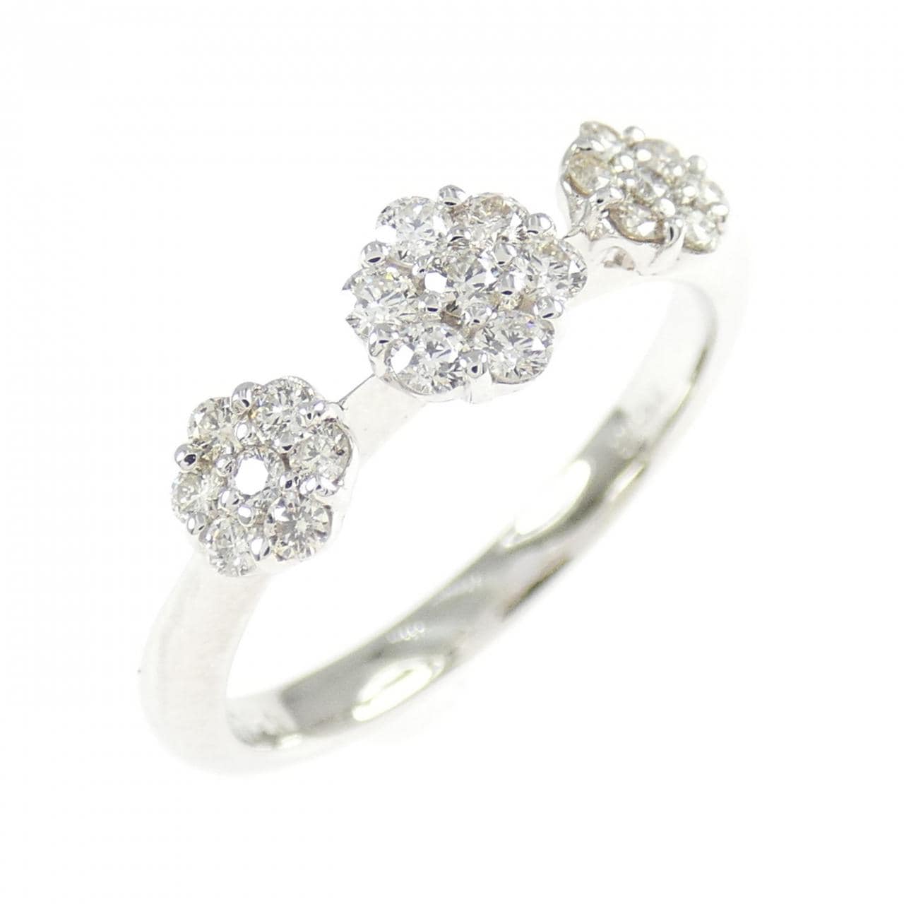 K18WG フラワー ダイヤモンド リング 0.30CT