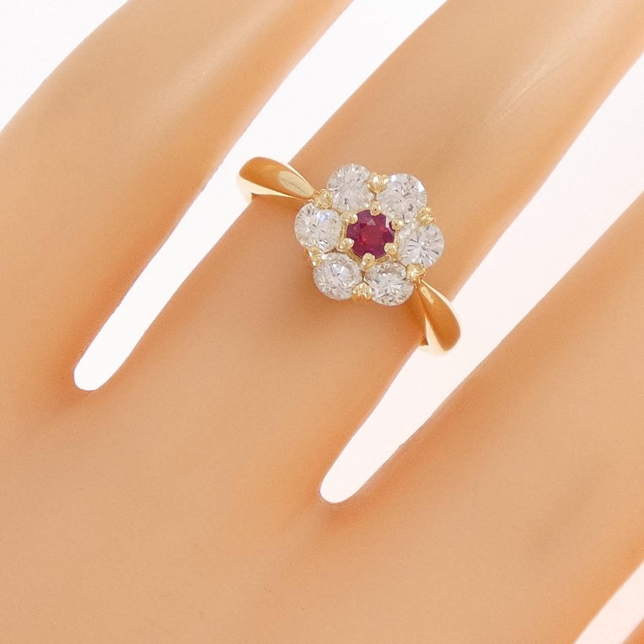 K18YG フラワー ルビー リング 0.16CT