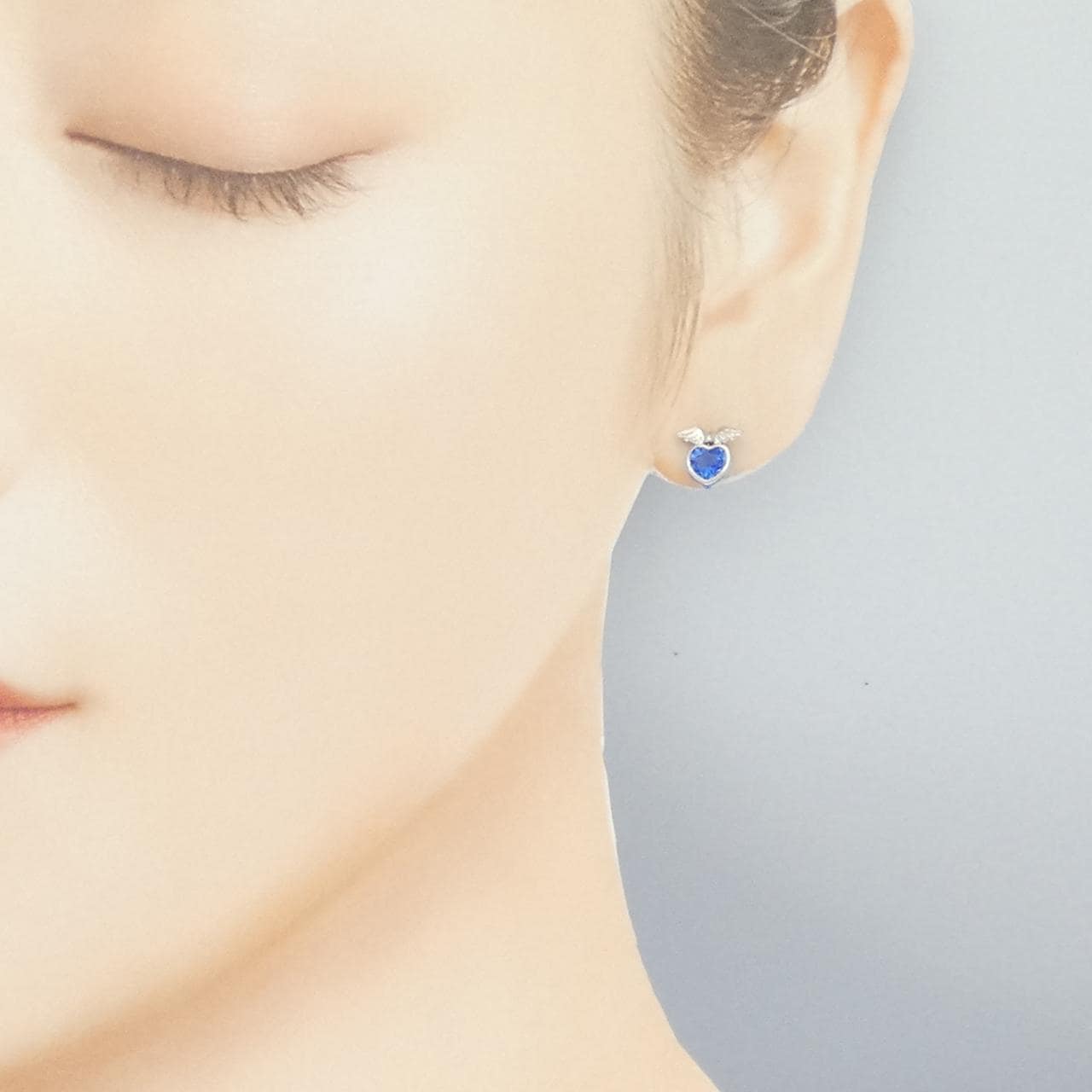 K14WG ハート 合成クオーツ ピアス