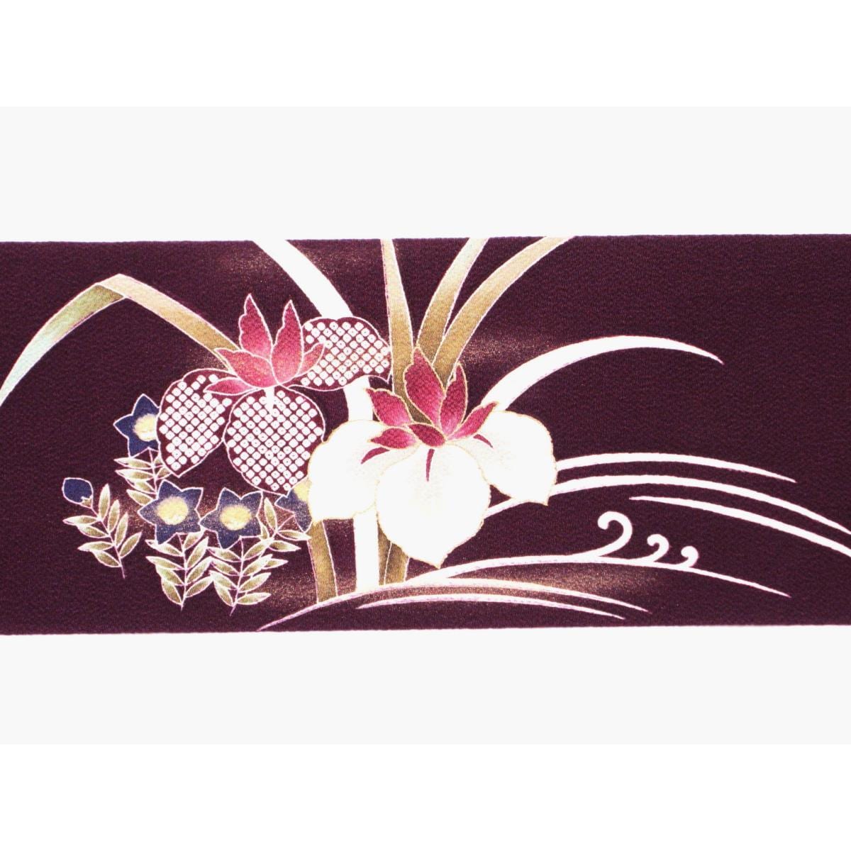 名古屋帯　ちりめん染帯　友禅金彩加工　刺繍入り