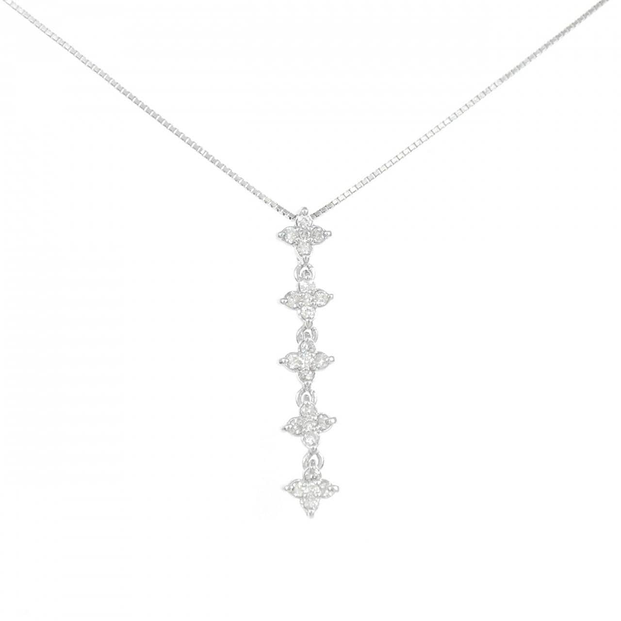 K18WG フラワー ダイヤモンド ネックレス 0.32CT