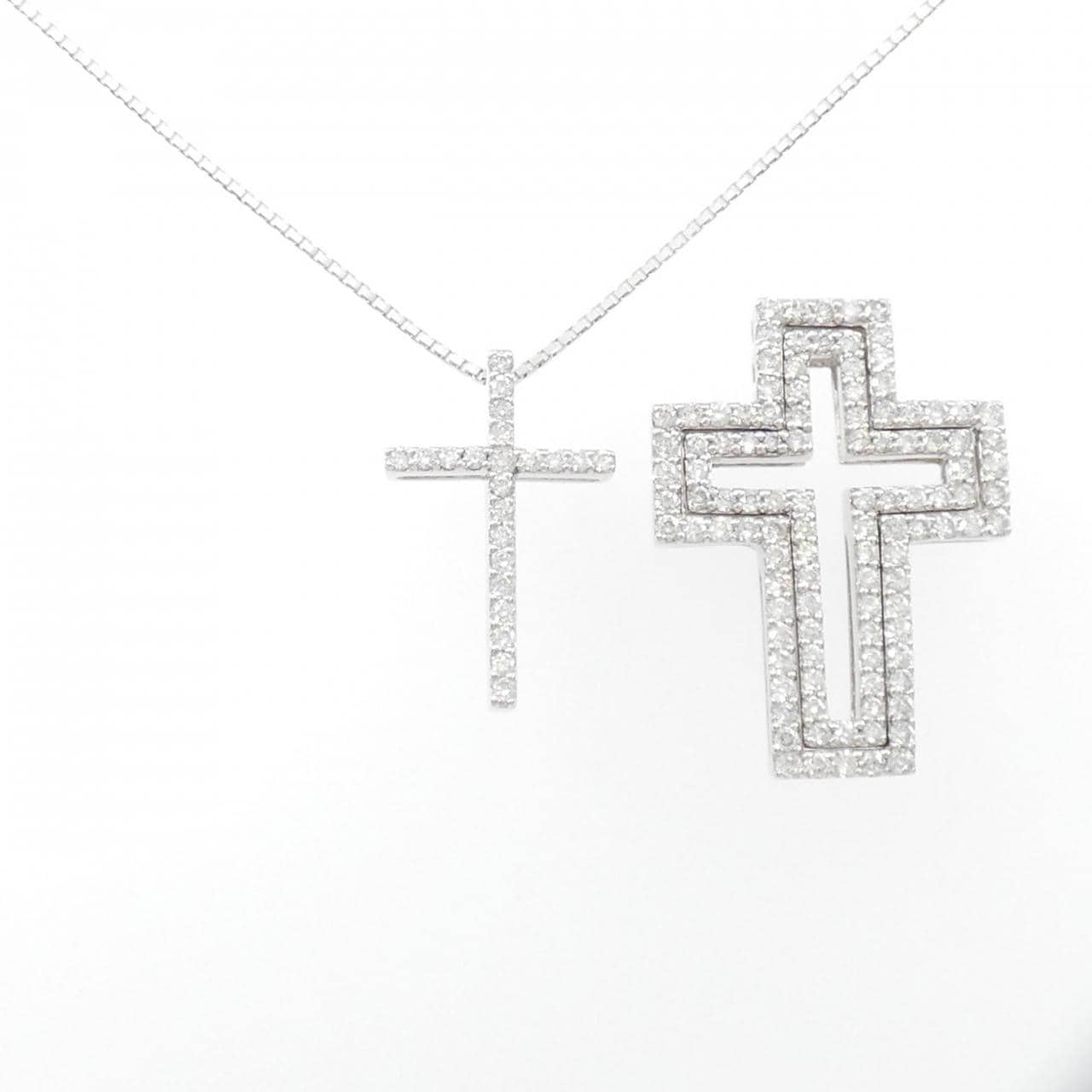 750WG/K18WG 2WAY Cross Diamond Necklace 2.04CT
