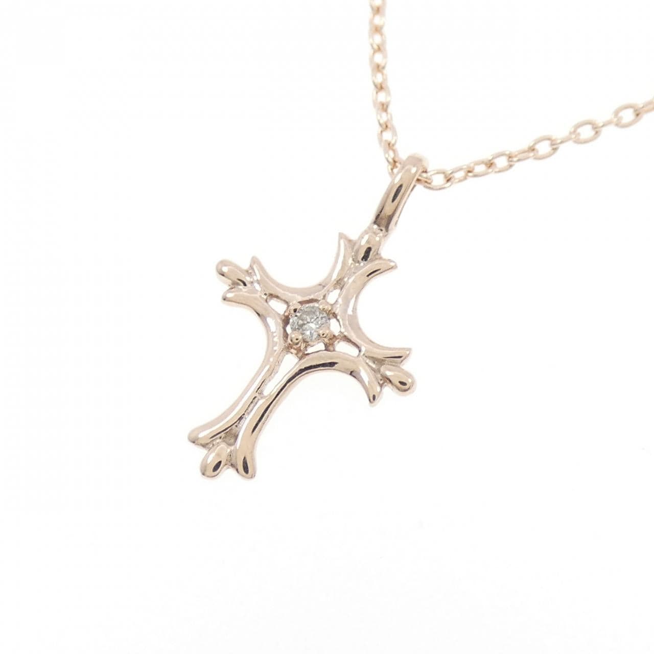 K10PG クロス ダイヤモンド ネックレス 0.01CT