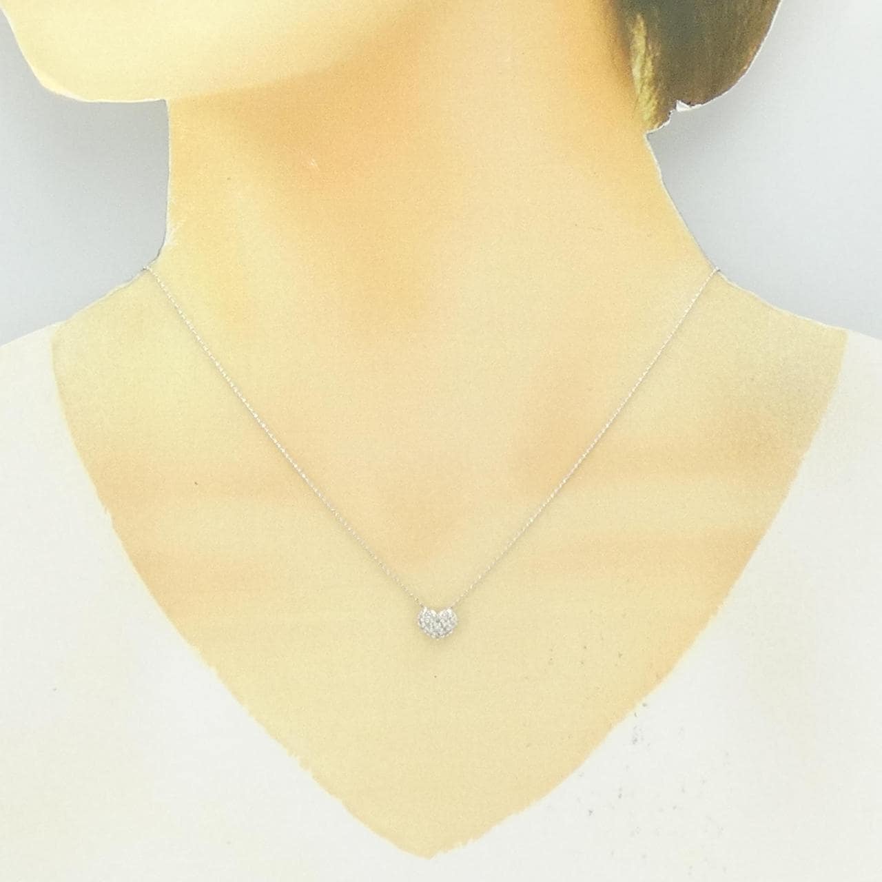 K18WG ハート パヴェ ダイヤモンド ネックレス 0.22CT