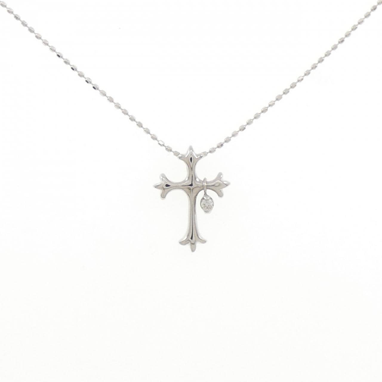 K18WG クロス ダイヤモンド ネックレス 0.02CT
