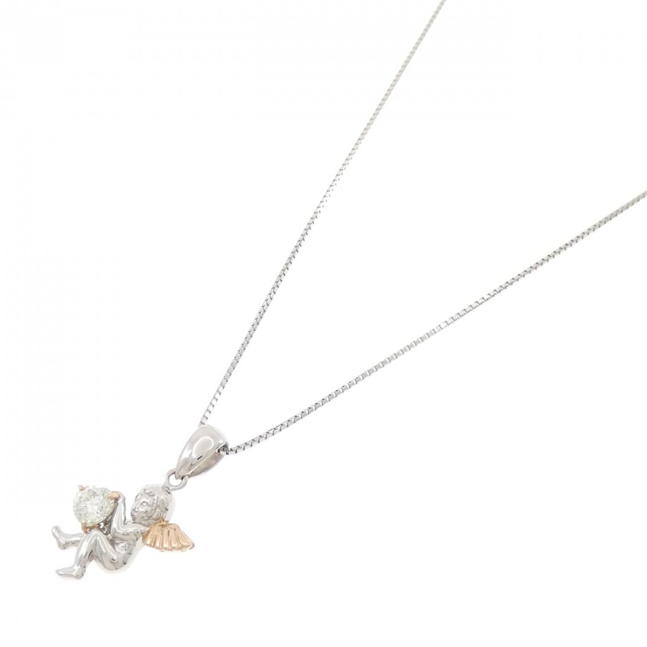 PT900/K18PG/PT850 エンジェル×ハート ダイヤモンド ネックレス 0.370CT