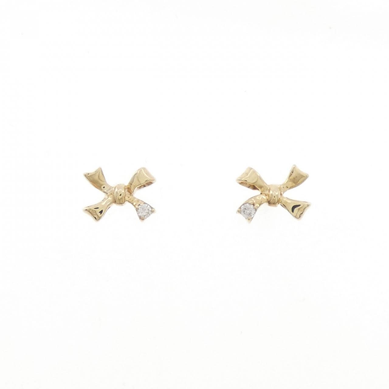 【新品】K10YG リボン ダイヤモンド ピアス 0.02CT