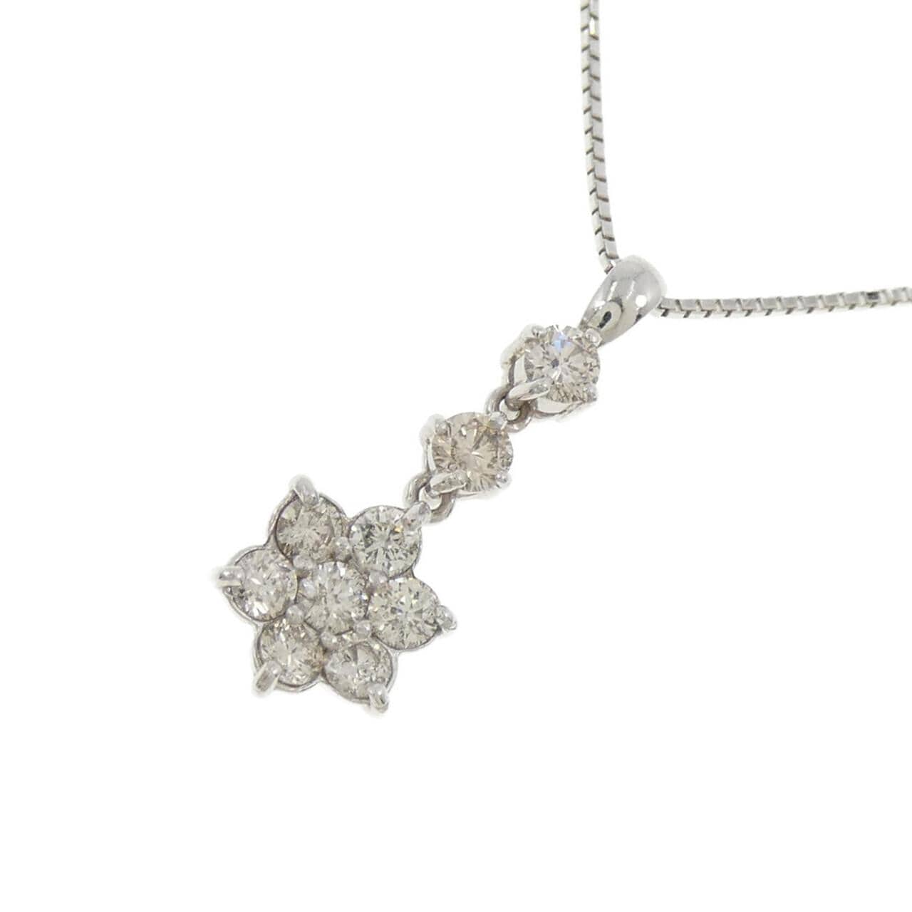 K18WG フラワー ダイヤモンド ネックレス 0.51CT
