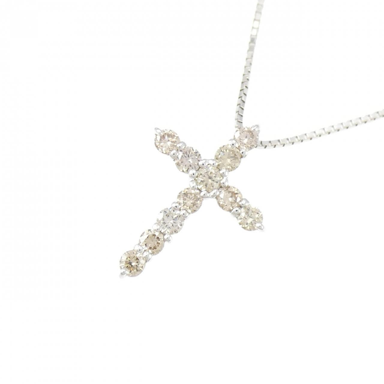 K18WG クロス ダイヤモンド ネックレス 0.50CT