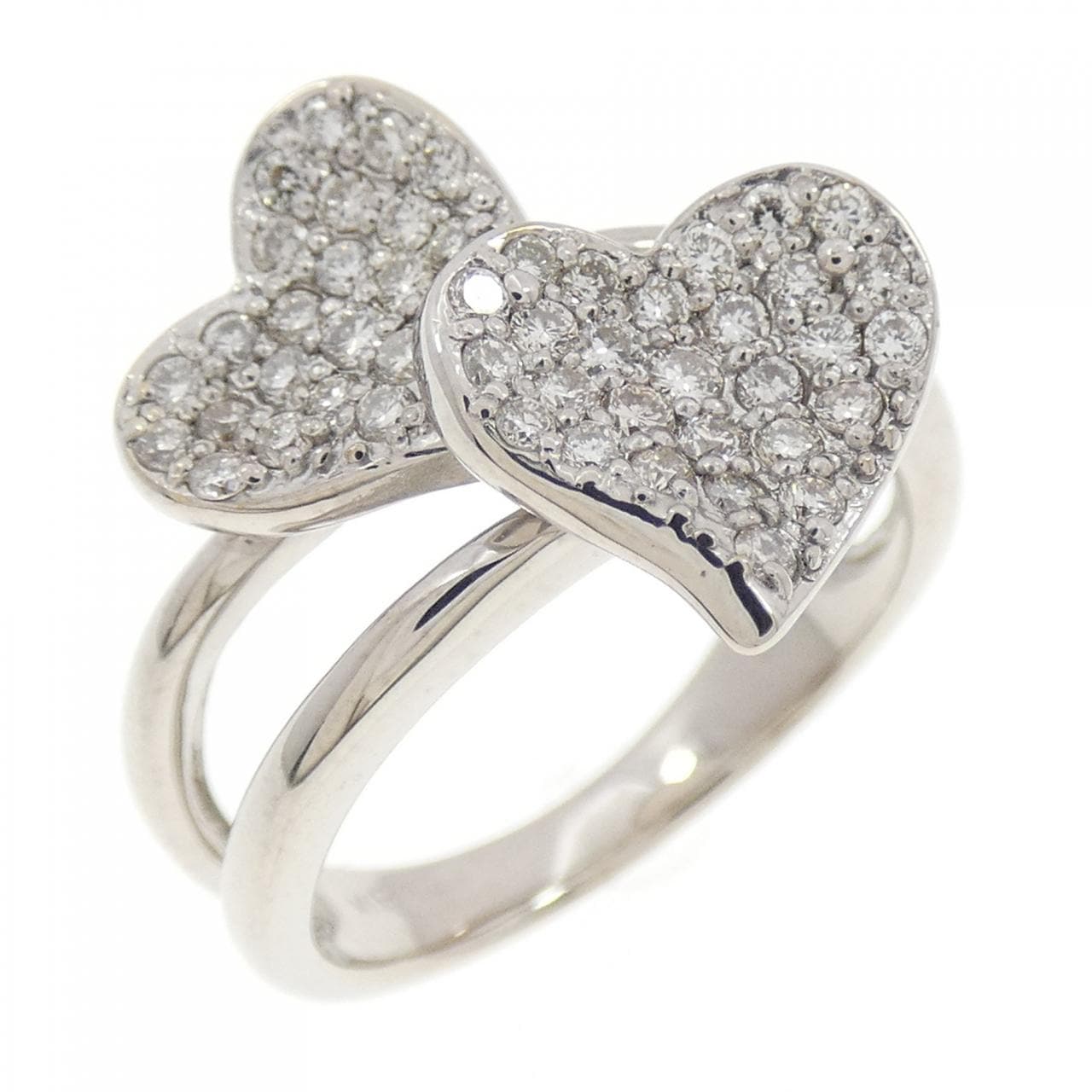 K18WG ハート パヴェ ダイヤモンド リング 0.50CT