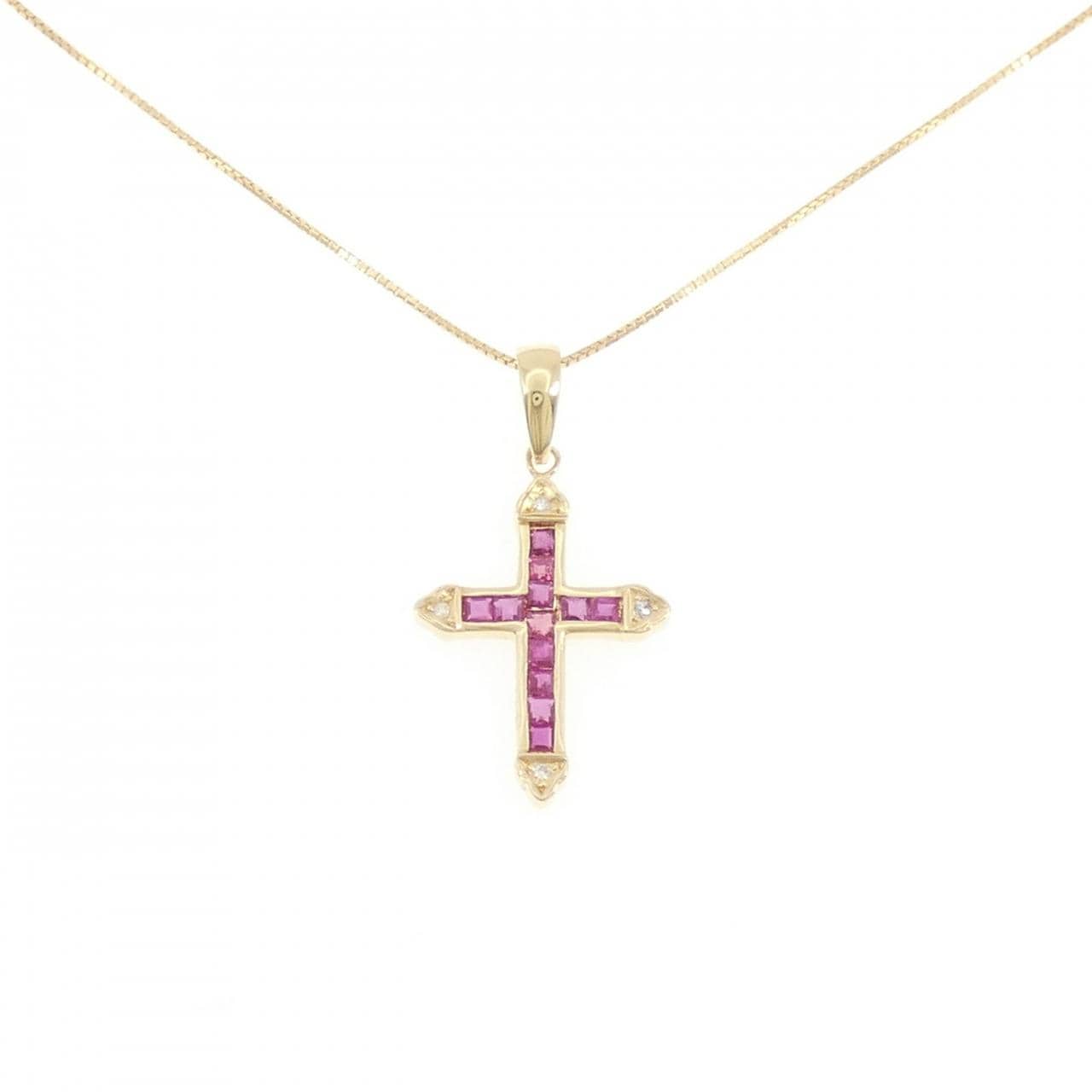 K18YG クロス ルビー ネックレス 0.30CT
