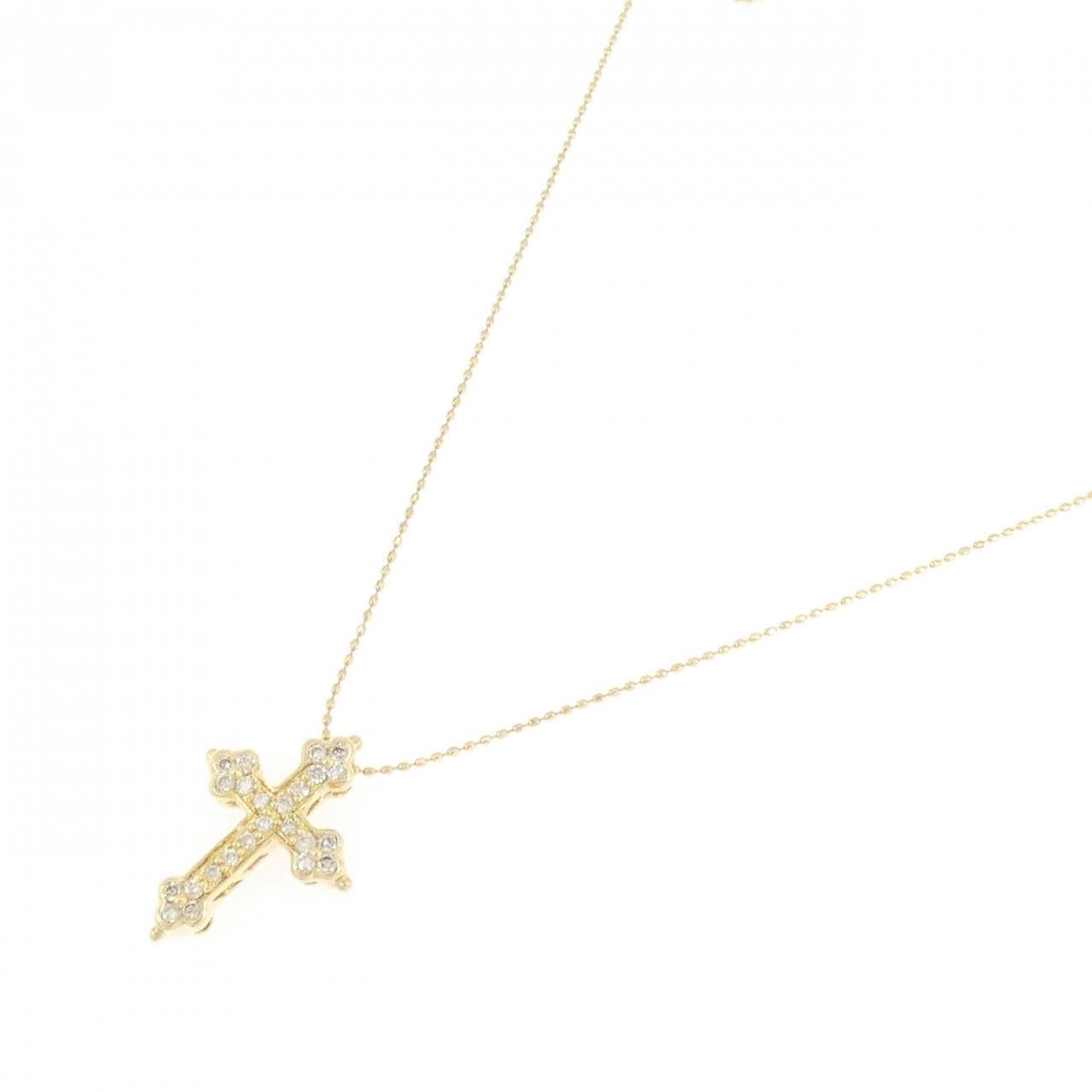 750YG/K18YG クロス ダイヤモンド ネックレス 0.30CT