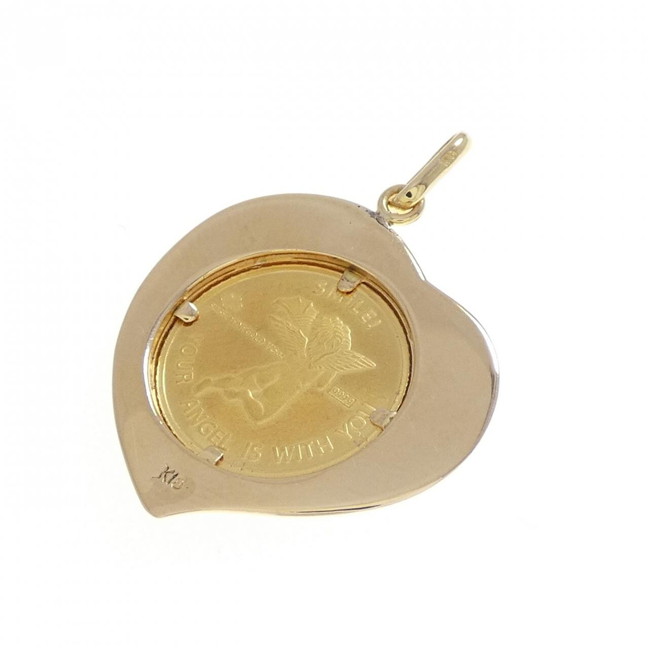K18YG(枠) ハート コイン ペンダント