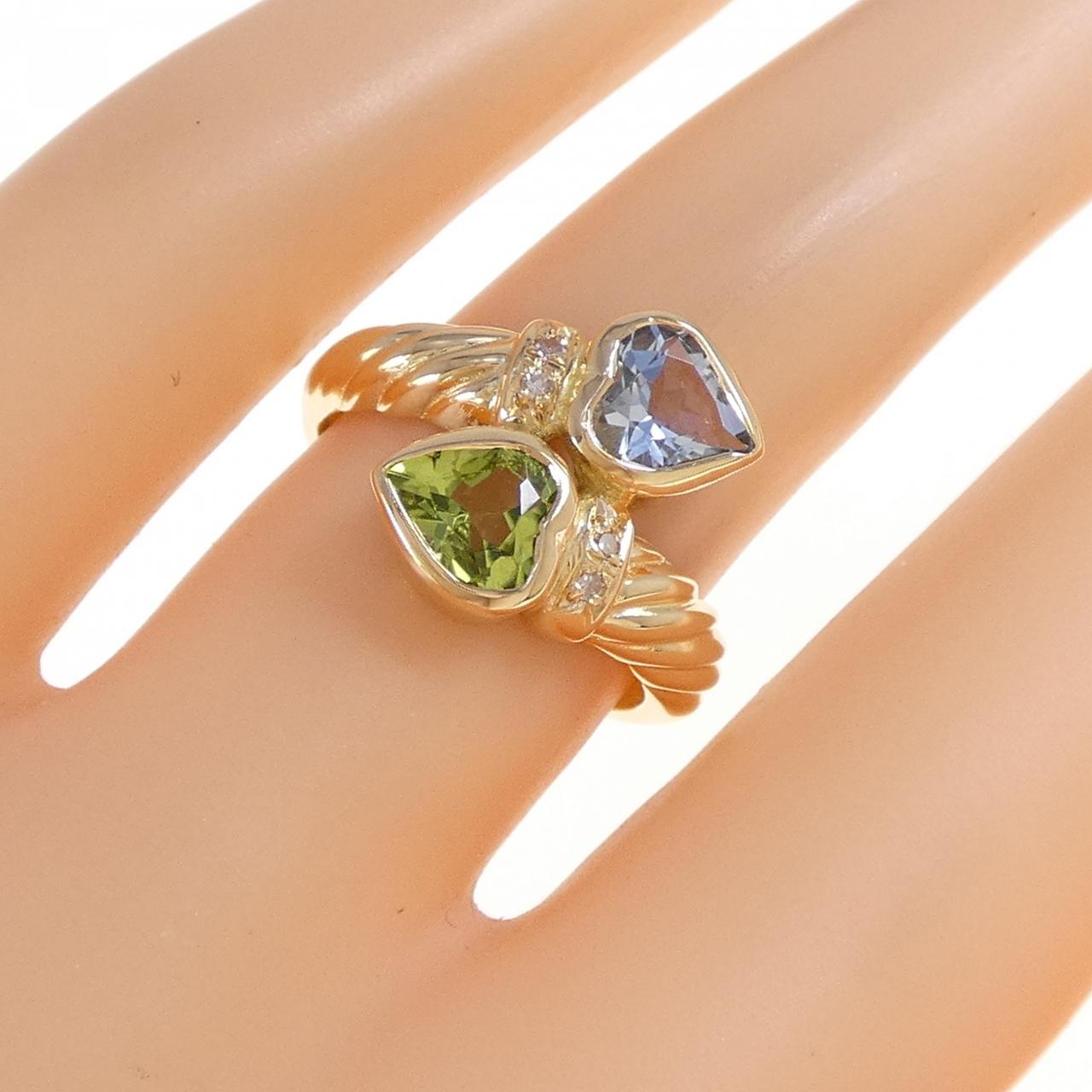 K18YG Heart Color Stone Ring CT