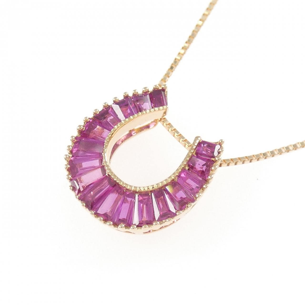K18PG ホースシュー ルビー ネックレス 1.26CT