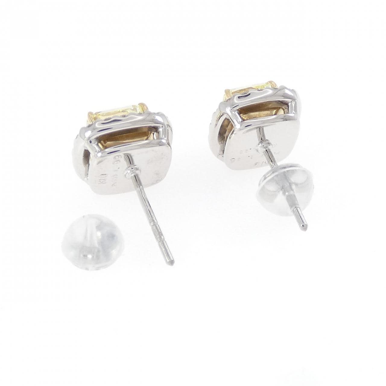 PT900/K10YG ダイヤモンド ピアス 1.009CT 1.036CT FY VVS2 VS1 ファンシーカット
