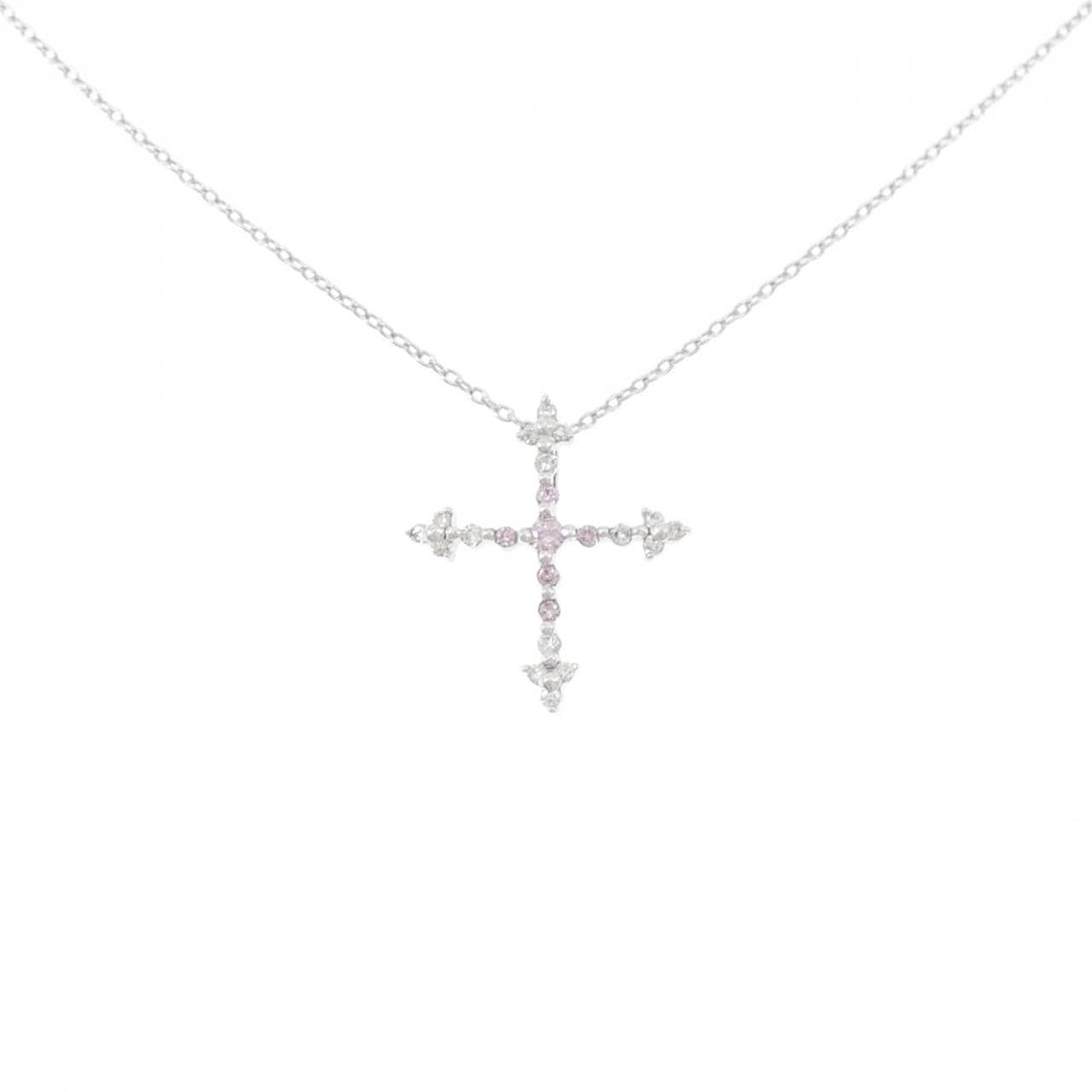 K18WG クロス ピンクダイヤモンド ネックレス 0.05CT