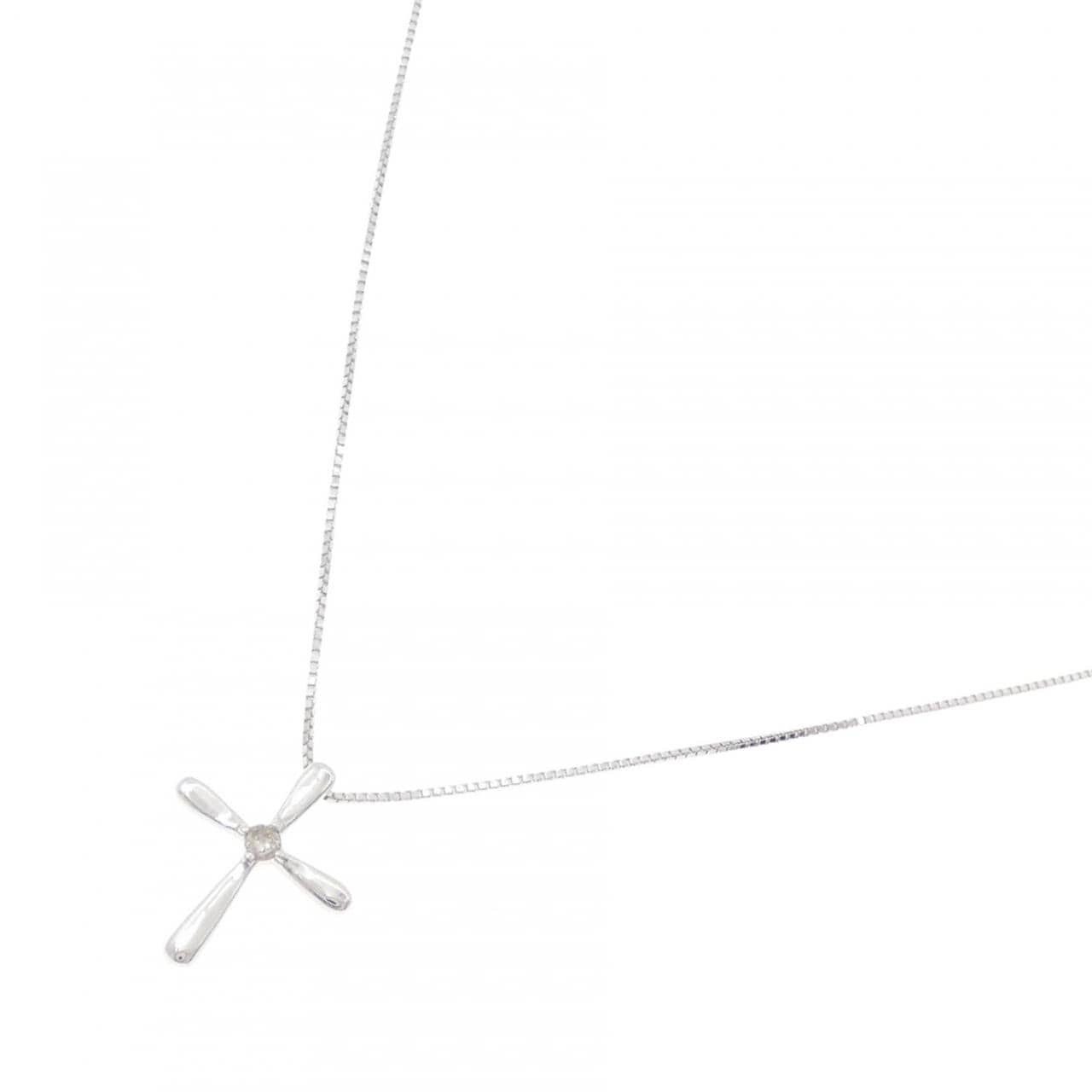 K10WG クロス ダイヤモンド ネックレス 0.03CT