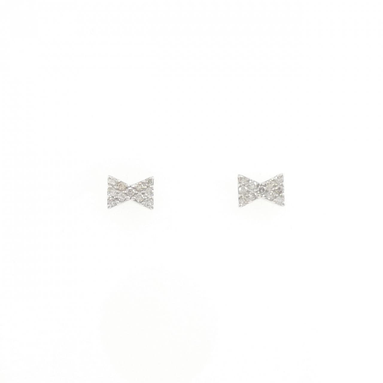 K14WG リボン ダイヤモンド ピアス 0.10CT