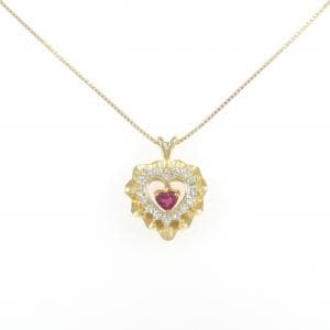 750YG/K18YG ハート ルビー ネックレス 0.34CT