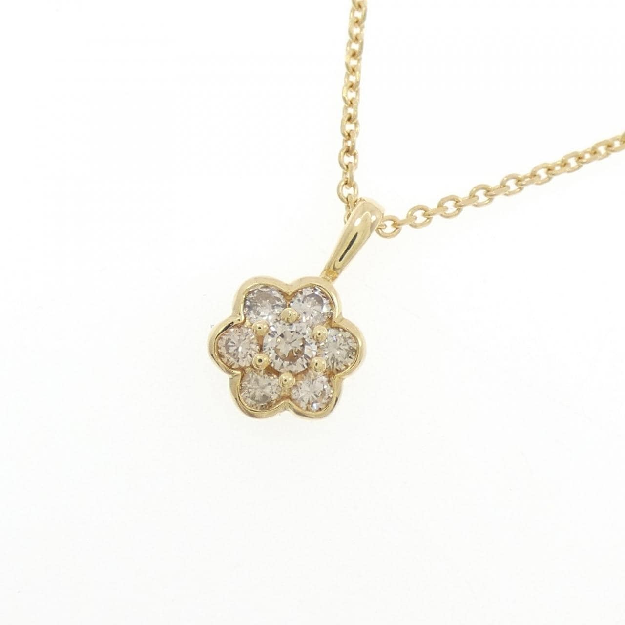 K18YG/750YG フラワー ダイヤモンド ネックレス 0.28CT
