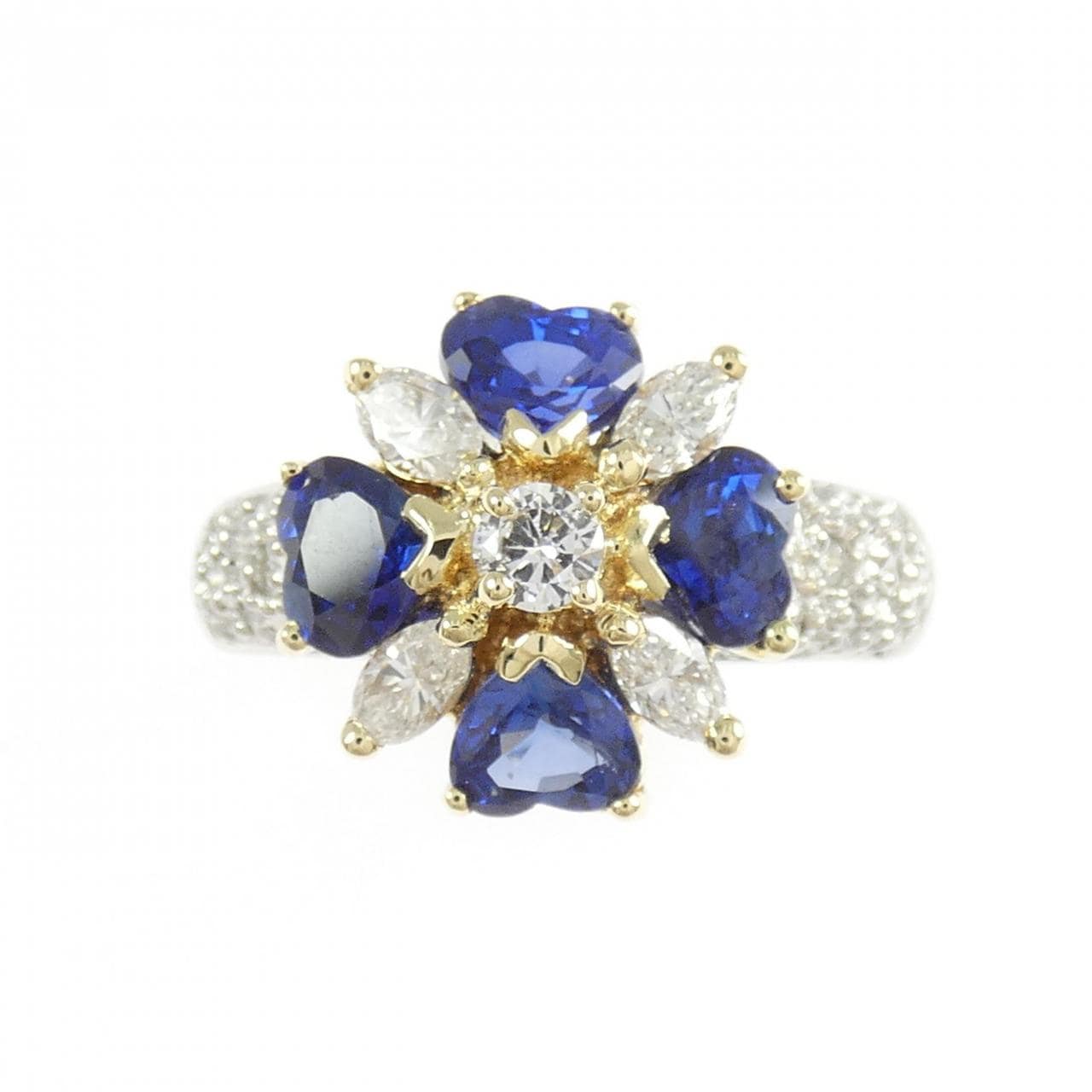 PT900/K18YG フラワー サファイヤ リング 1.93CT