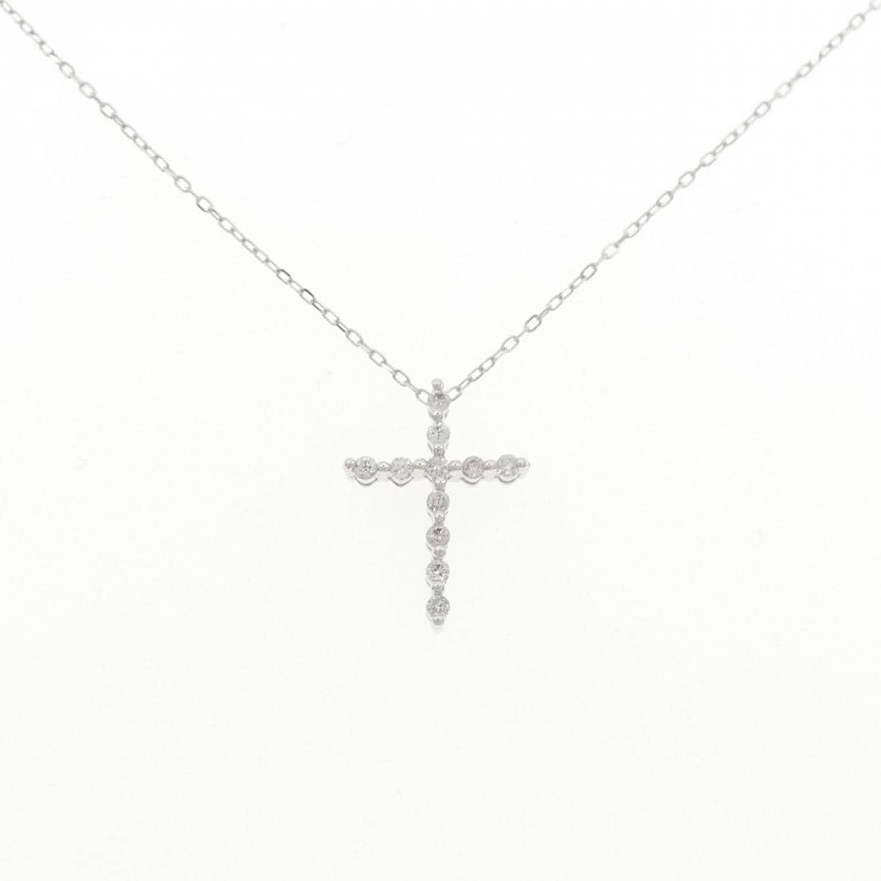 K18WG クロス ダイヤモンド ネックレス 0.15CT