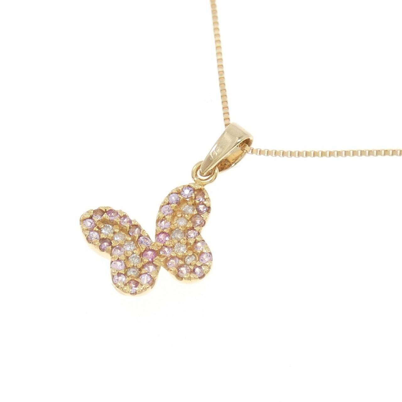 K18PG butterfly sapphire necklace 0.196CT