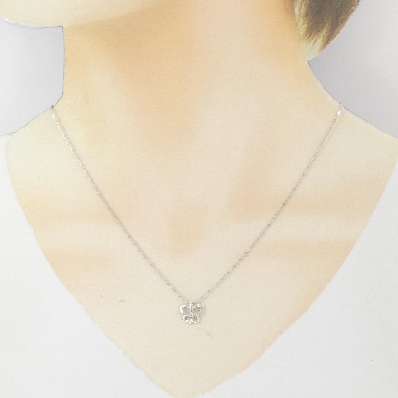 K18WG バタフライ ダイヤモンド ネックレス 0.01CT