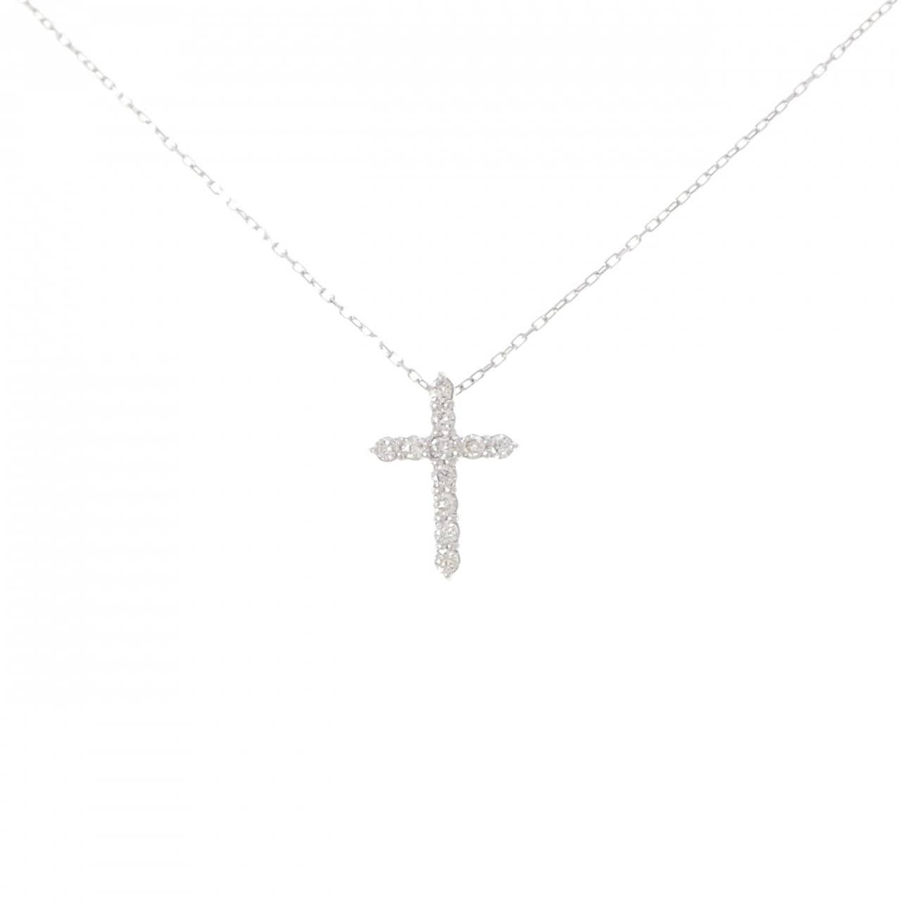 K18WG クロス ダイヤモンド ネックレス 0.20CT